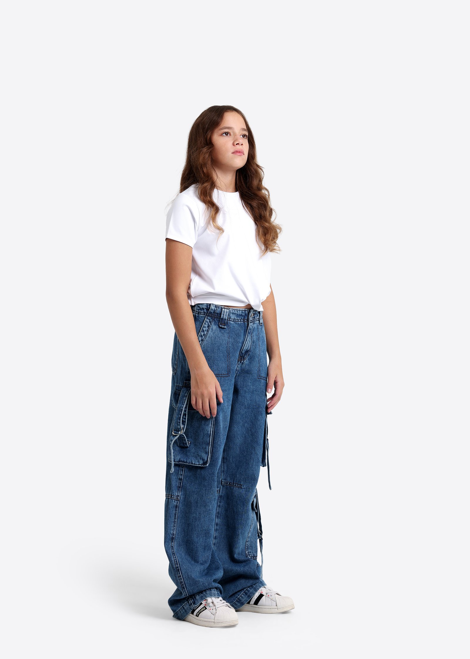 Multicargo-Jeans für Kinder mit breitem Bein