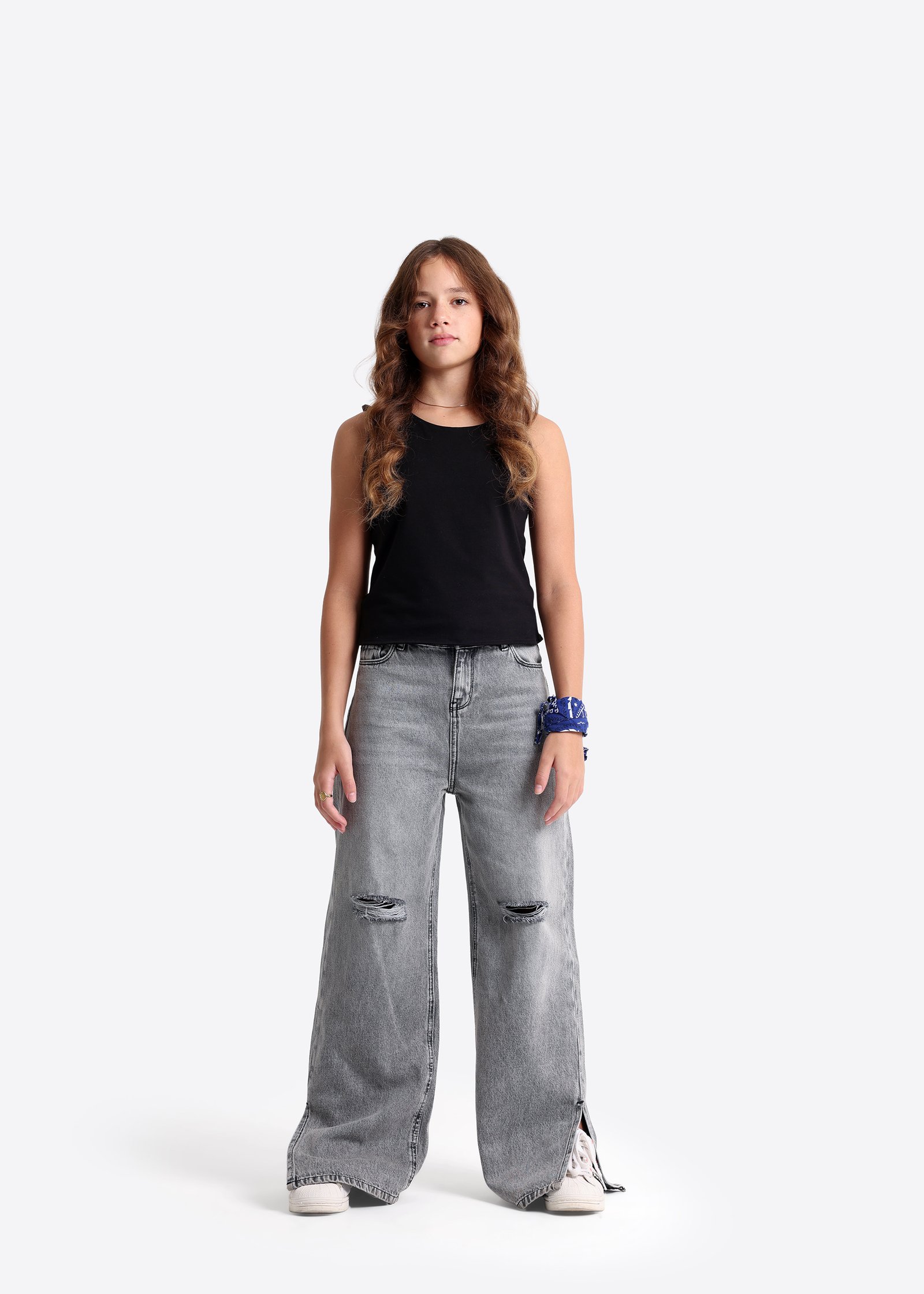Denim-Hose mit weitem Bein