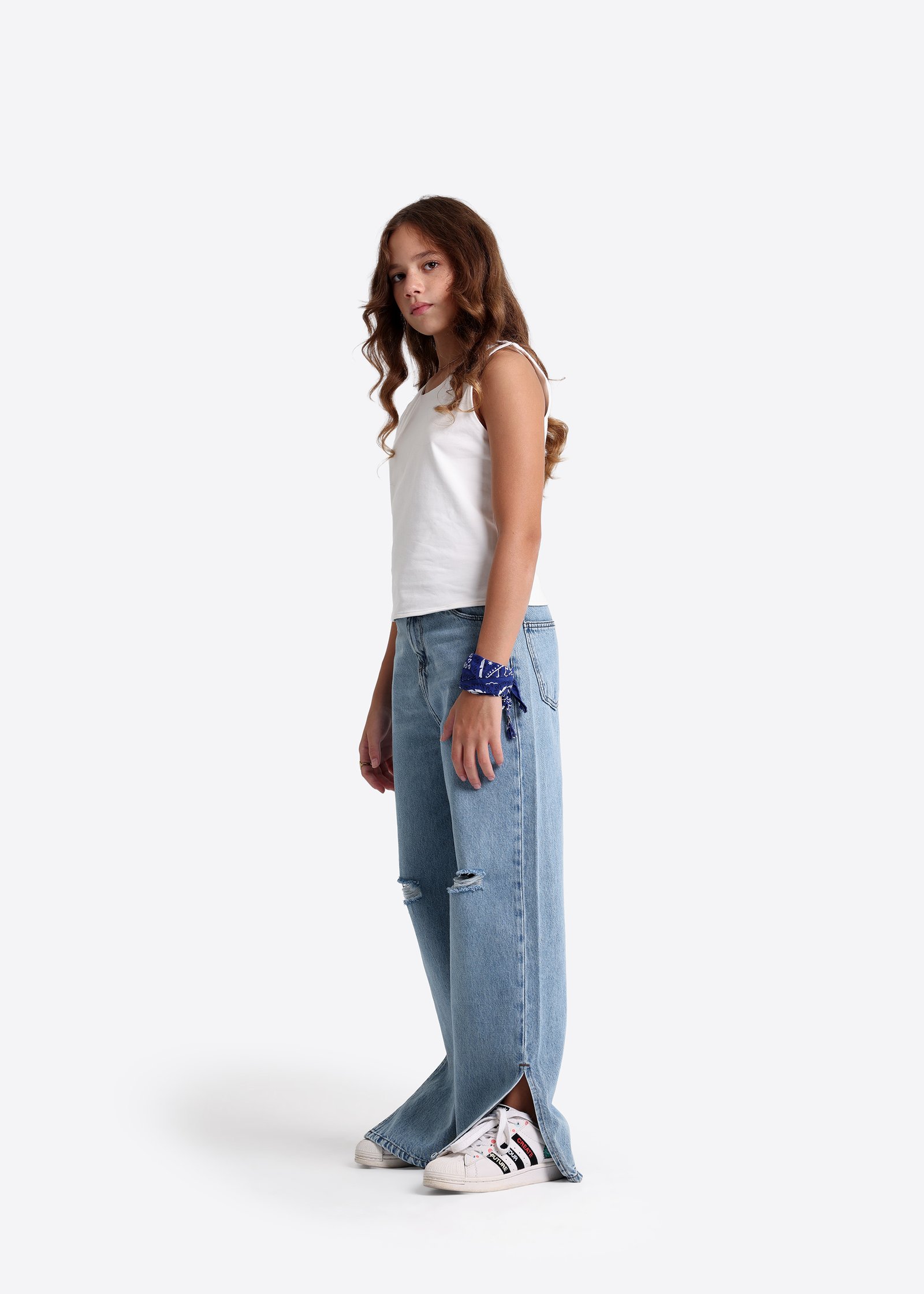 Denim-Hose mit weitem Bein