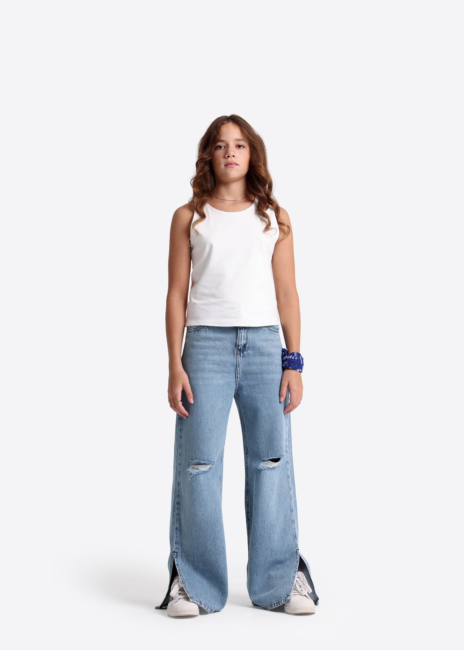 Denim-Hose mit weitem Bein