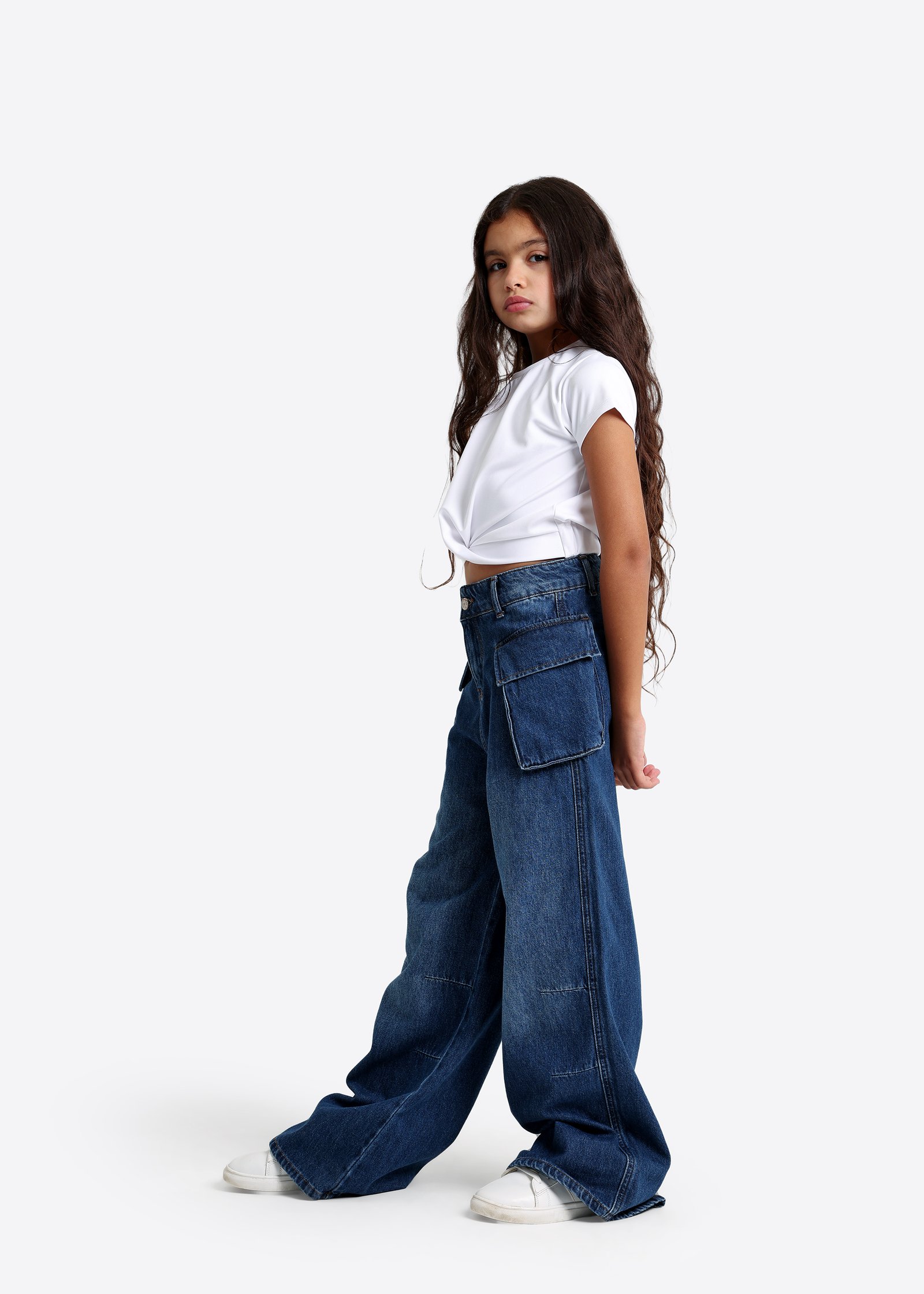 Cargo-Denim-Hose mit weitem Bein